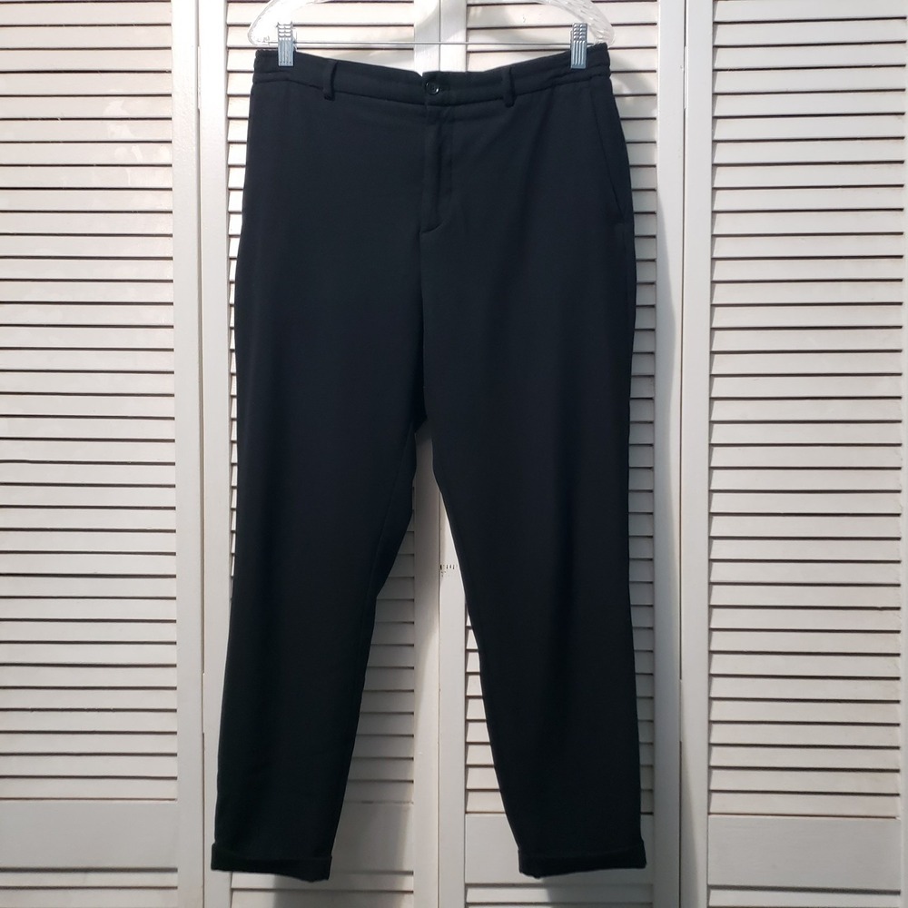 Zara Cropped Casual Ankle Pants Women's‎ Large Black Pockets Folded Cuff Trouser